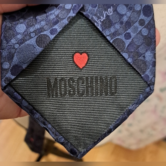 EUC Moschino Blue Signature Geometric Silk Formal Business Wedding Neck Tie - Picture 3 of 5